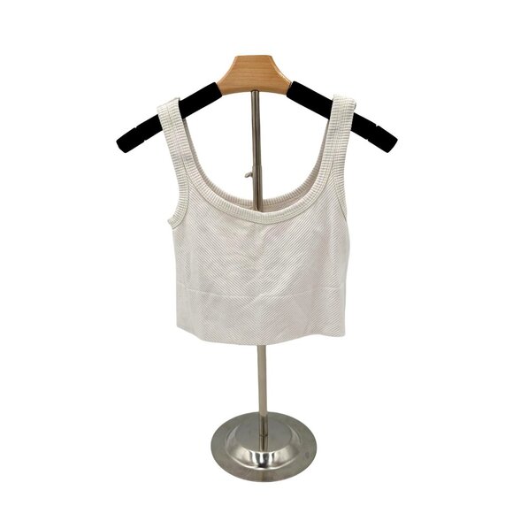 Nikibiki Tops - Nikibiki White Ribbed Scoop Neck Crop Tank Top Stretch Knit Sleeveless Camisole
